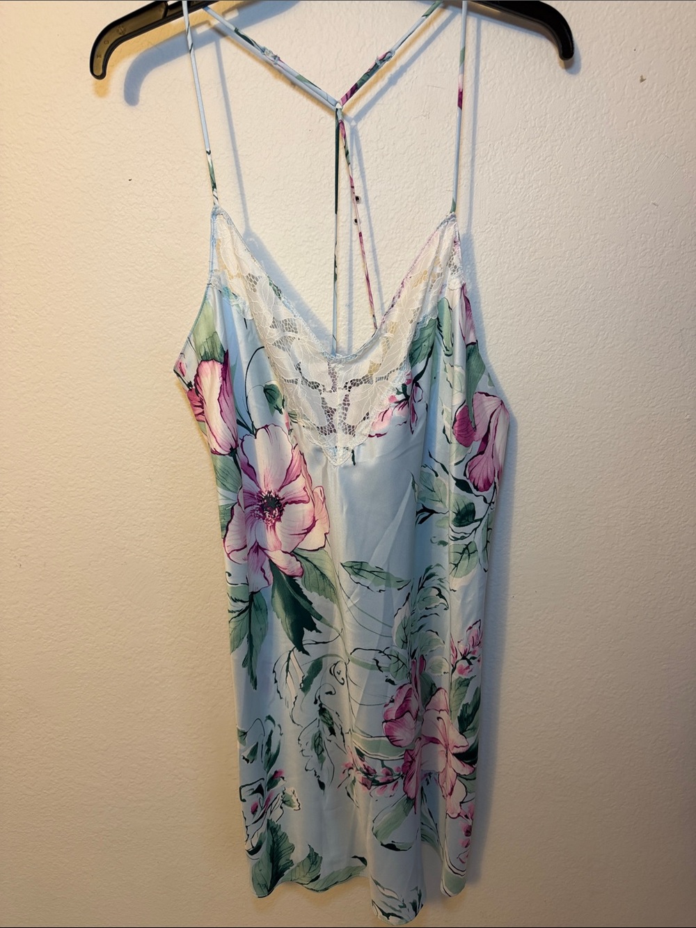 Light Blue Floral Lace-Trim Satin Slip Size XL